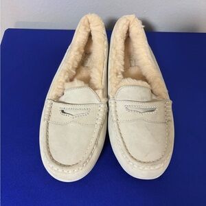 Cream Moccasin Slip-On Shoes with Soft Suede and Plush Lining